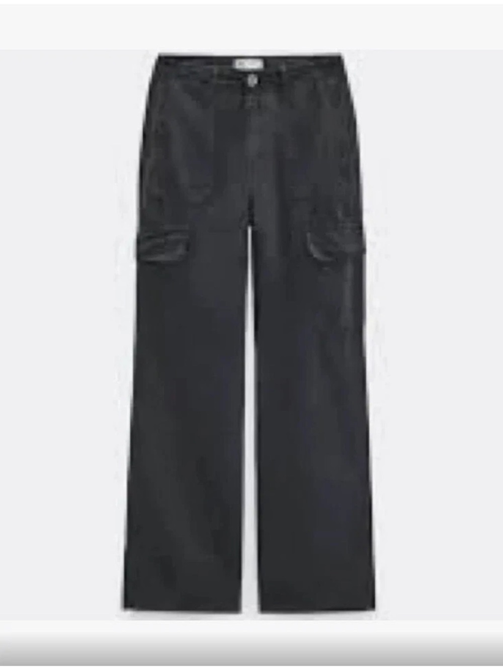 ZARA Black CARGO TROUSERS PANTS Silver HRDWR POCKETS High Sz 6 100% Cotton EUC